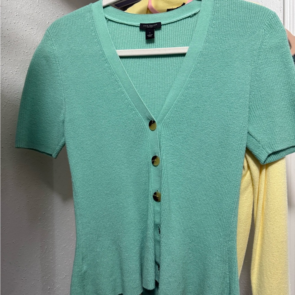 Ann Taylor Mint Green Button-Up Top
